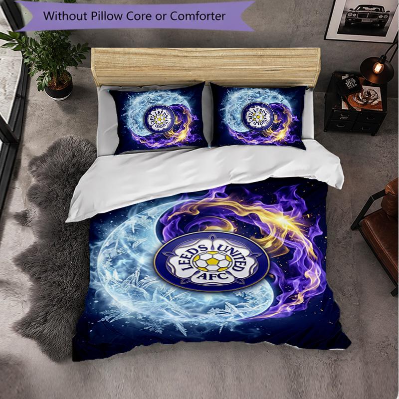 Футбольный комплект постельного белья Leeds United из 3 предметов Мягкий пододеяльник с наволочками Набивной комплект для декора спальни для дома