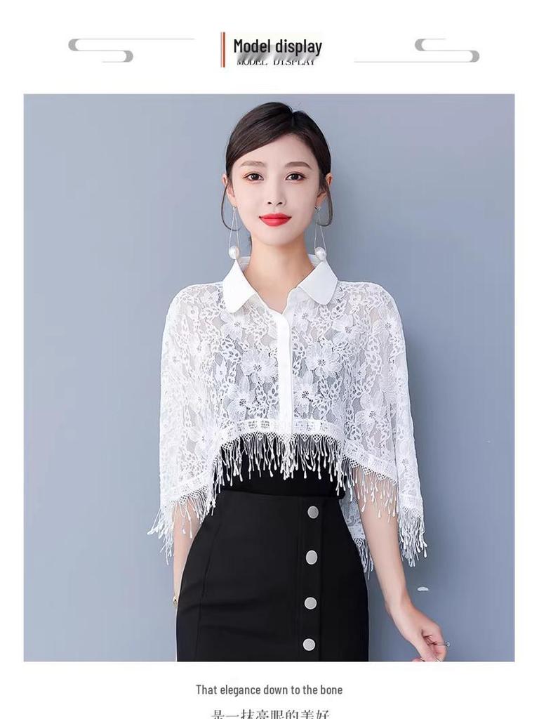 Женская изысканная шифоновая кружевная шаль - Накидка высокого класса, солнцезащитная и для защиты от кондиционера, для весны и осени. Идеальная верхняя одежда поверх плаща.