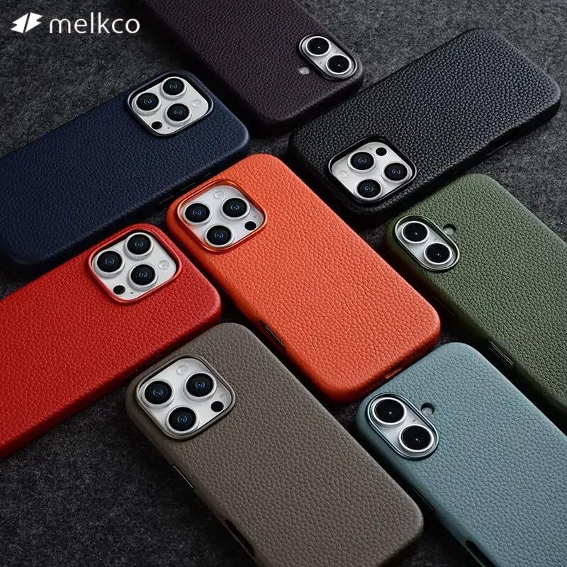 Melkco 100% Натуральная Кожа Чехол для IPhone 16 Pro Max 16 Plus Магнитные Чехлы Премиум Роскошная Коровья Кожа IPhone 16 Защитный Чехол
