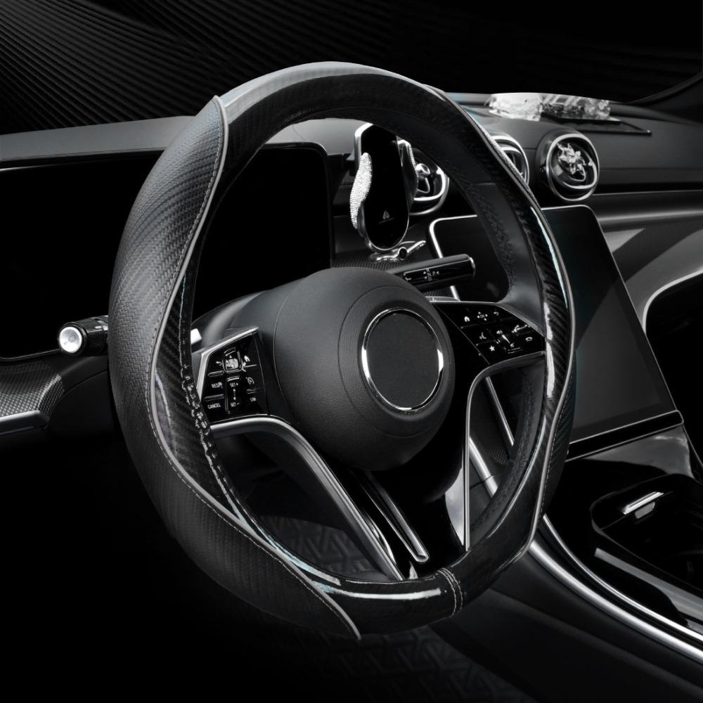 Leather Splicing Steering Wheel Cover Carbon Fiber Pattern Auto Steering Wheel Cover Car Interior