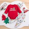 Baby Alphabet Print Cotton Bodysuit Cute Pattern Pants With Hat Outfit Set For Christmas