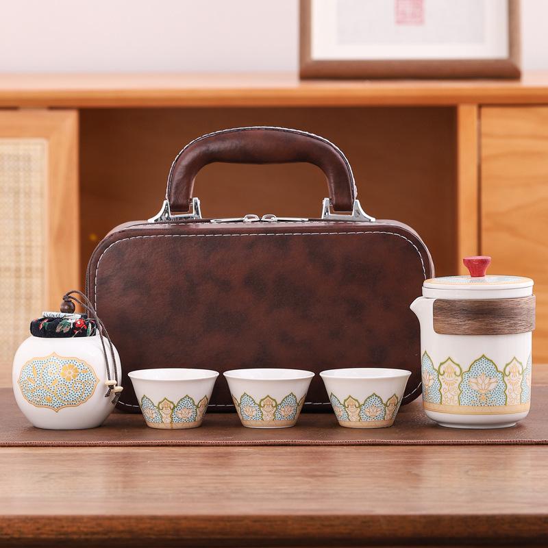 Convenient express cup, one pot, three cups, business gifts, ceramic kung fu tea set, souvenir travel tea set