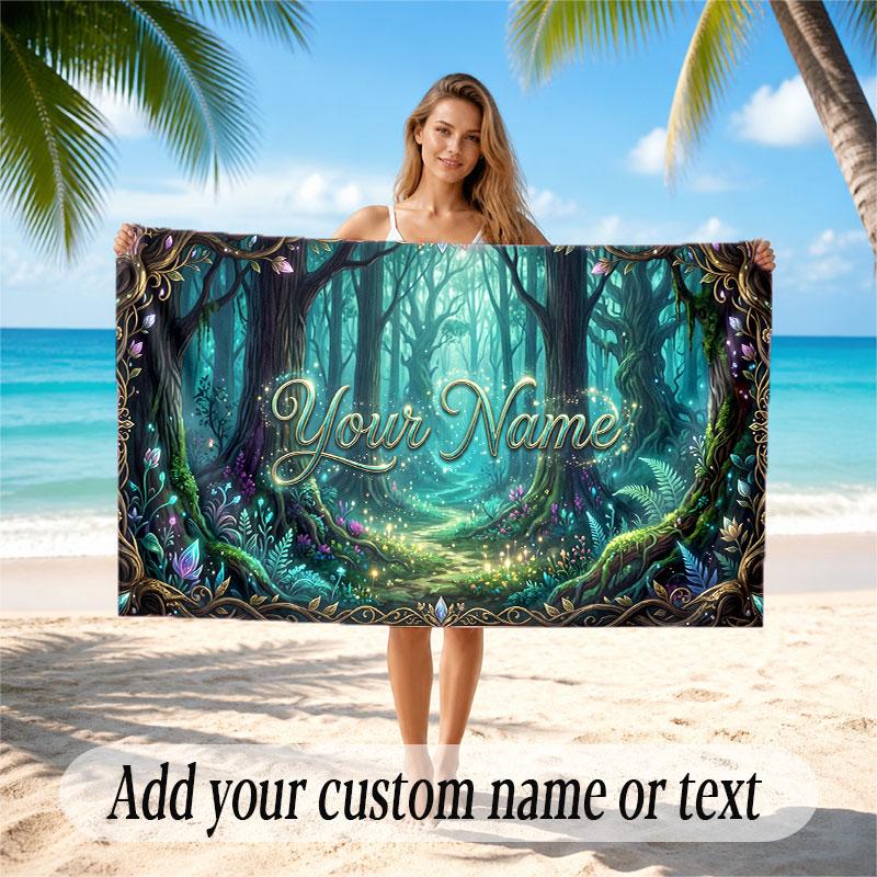 Mushroom Forest Theme Soft Beach Towel Personalized Custom Name Text Towel Portable for Beach Pool Travel