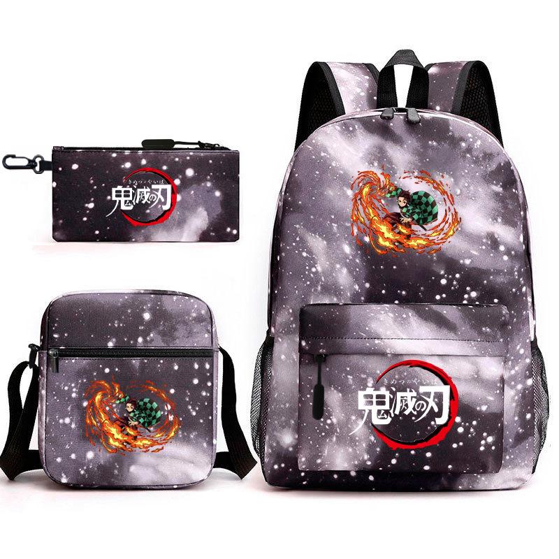 New Schoolbag Animation Three-piece Set Heat Transfer Schoolbag Small Shoulder Pencil Bag Primary and Secondary School Students Backpack