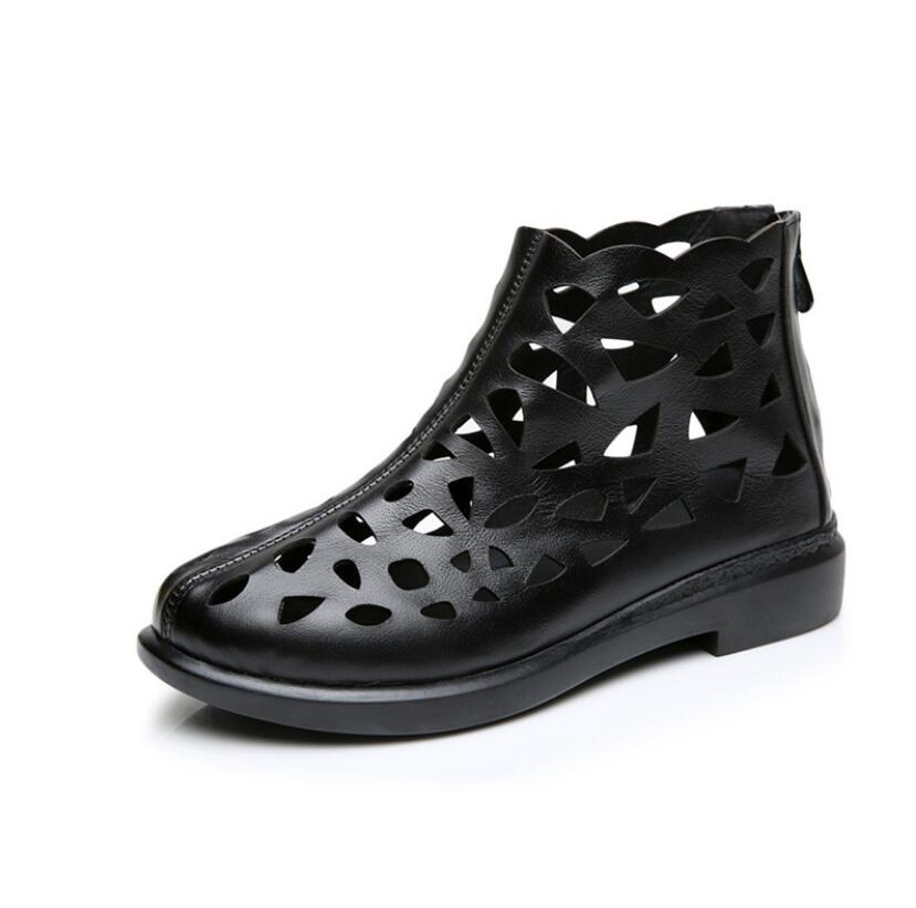 Летняя новая женская обувь из натуральной кожи, полые сандалии, дышащая женская обувь из коровьей кожи, женская повседневная обувь на плоской подошве, большой размер 43