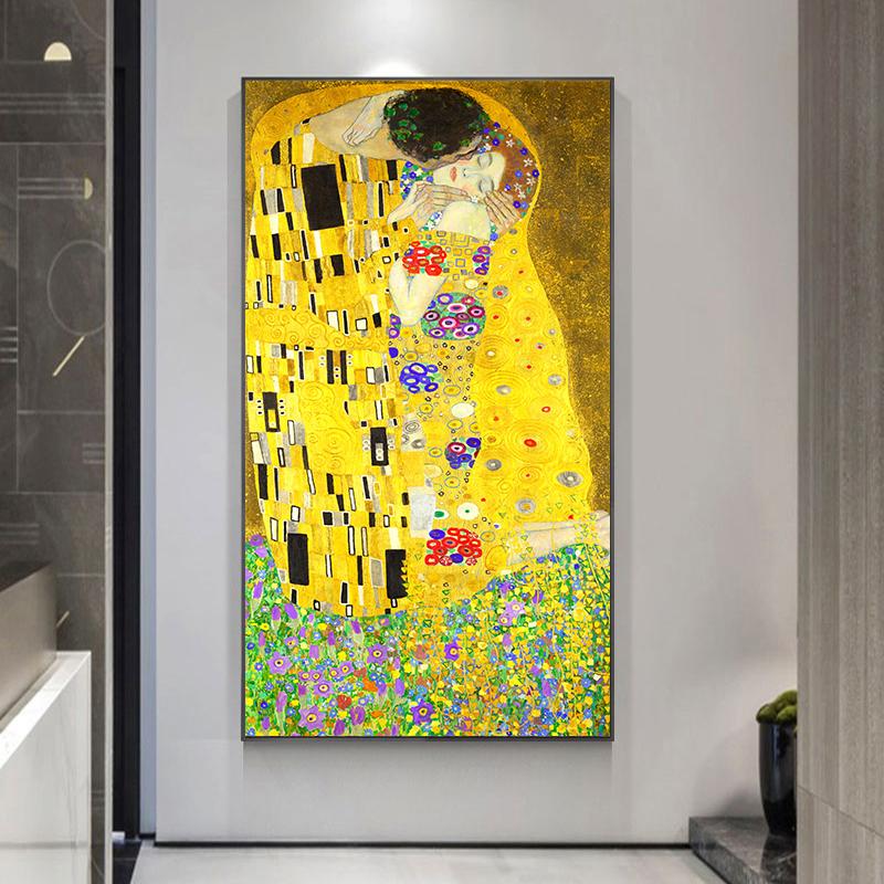 Gustav Klimt The Kiss Oil Paintings Posters and Prints Classical Wall Art Pictures for Living Room Bedroom Home Decoration
