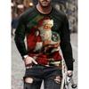 Men's Long Sleeve 3D Printed Santa Claus Printed Tops Christmas Party Casual Men's Fashion Round Neck Long Sleeve