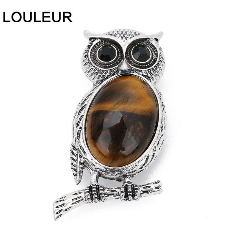 New Lovely Animal Owl Brooches for Women Men Natural Tiger Eye Stone Cabochons Pins Brooch Party Jewelry Accessories Gift