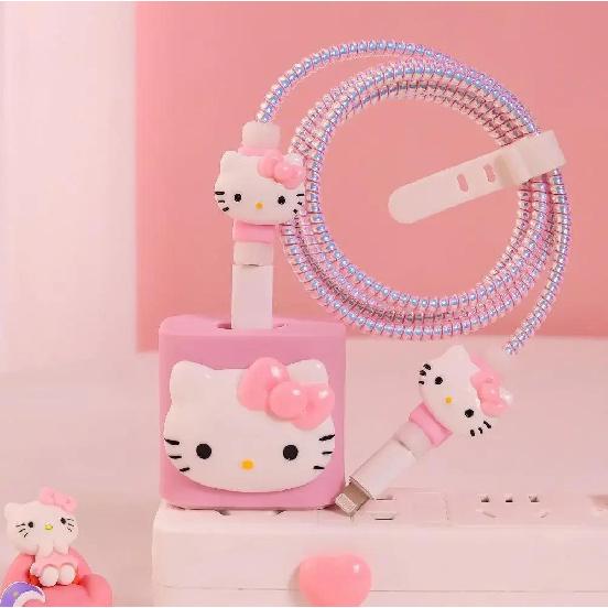 Kawaii Hello Kitty Data Cable Protective Sleeve 20W Protector For Iphone Charger Cartoon Cute Pvc Protective Cover Accessories 6
