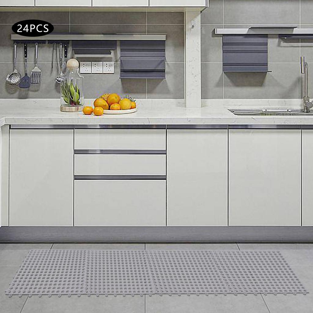 Набор из 24 взаимосцепляемых ковриков для ванной, Нескользящие ПВХ напольные плитки, 11,8 дюйма x 11,8 дюйма Мягкий водонепроницаемый коврик для душа, Дренажные отверстия, Толщина 1 см