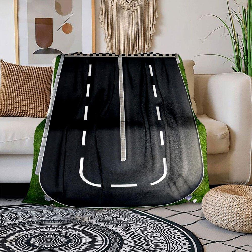 Racing Track Roadway Wall Art Print PosterBlanket Flannel Throw Blanket for Sofa, Bed, Travel, Camping, Office, Couch, Chair, And Bed Gift f