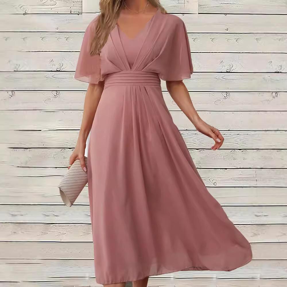 Новое женское платье, сексуальное шифоновое платье-маятник с V-образным вырезом и короткими рукавами