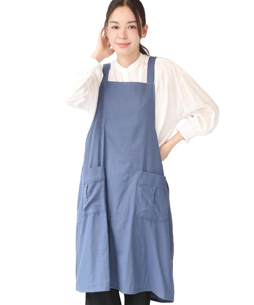 Stylish and cute easy to slip cotton double soft and design women's apron, on, 100% gauze, lightweight, back-cross (Navy 2/wga020)