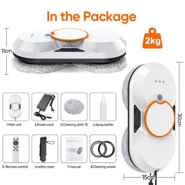 Window Cleaning Robot, 3800PA suction, 60ML electric spray, 3 cleaning modes, remote control, Intelligent Navigation