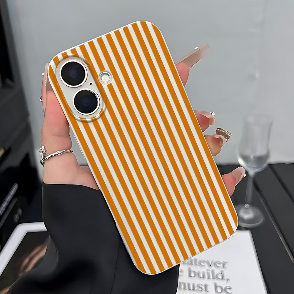 Мягкий силиконовый чехол с оранжево-белой полоской для iPhone 11 12 13 14 15 Plus 16 17 Pro Max Ударопрочный Защитный чехол от падения