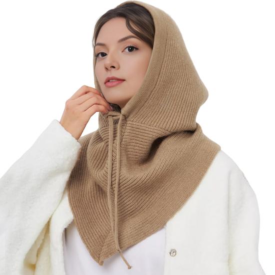 Мужской Женский Шаль Шарф Однотонный Регулируемый Шнурок Дизайн с Капюшоном Шарф 2 в 1 Зимний Уличный Накидка с Капюшоном