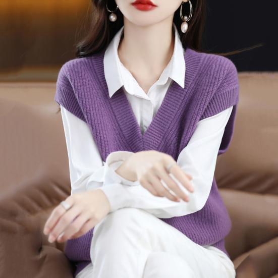 Женский осенне-зимний жилет с V-образным вырезом, свободный, без рукавов, трикотажный однотонный толстый трикотажный пуловер, эластичный, сохраняющий тепло свитер, жилет