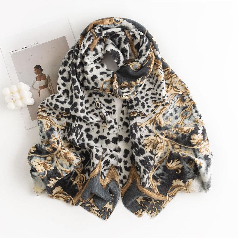 New Leopard Print Women's Scarf High End Soft and Warm Imitation Cashmere Printed Tassel Scarf Dual Use Shawl
