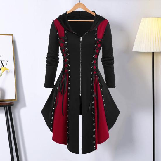 Женское платье для косплея, готический цвет, на шнуровке, на бретельках, нерегулярный подол, с капюшоном и длинными рукавами, на молнии, фестиваль, Хэллоуин, миди