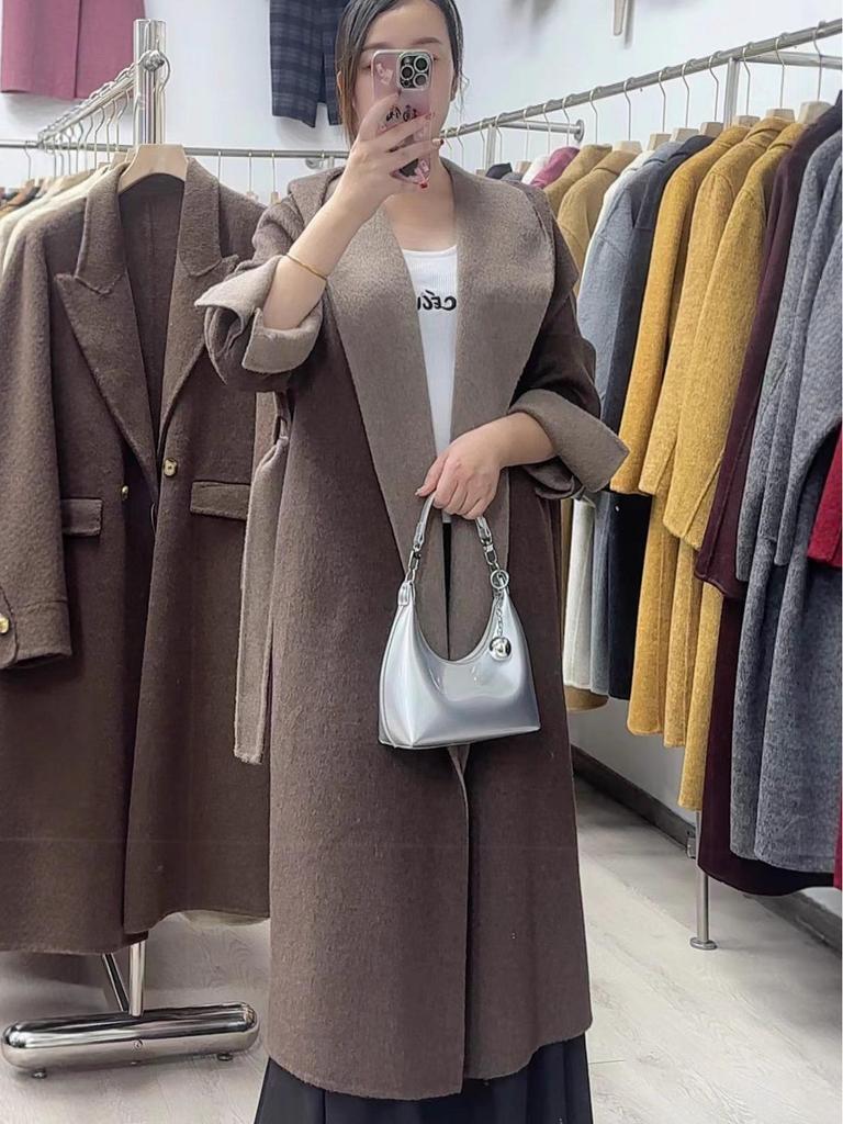 Женское очень длинное двустороннее шерстяное пальто с капюшоном, поясом и большим лацканом, утолщенный кашемир, свободный и темпераментный стиль