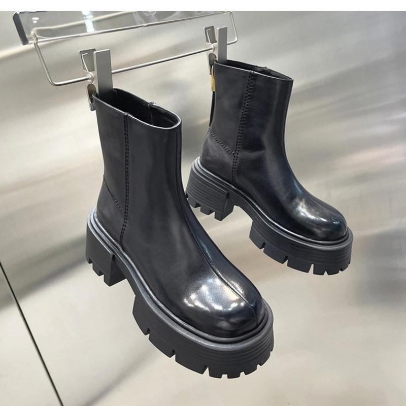 2024 Осень/Зима Новые Повседневные Корейские Сапоги На Толстой Подошве Толстый Каблук Короткие Модные Кожаные Сапоги На Высоком Каблуке