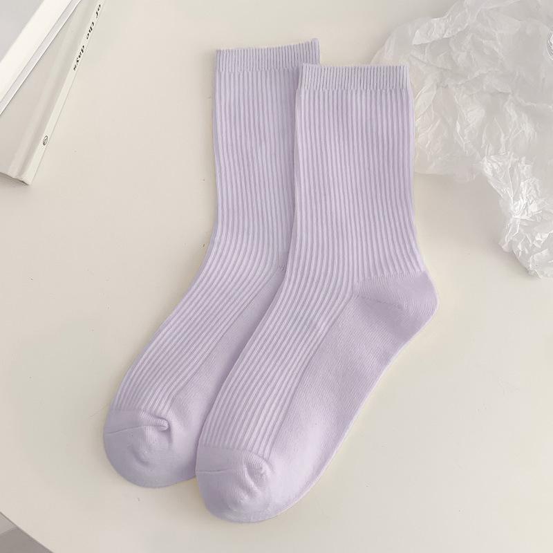 Женские носки до середины икры из чистого хлопка двойной вязки - Однотонные, не скатываются, универсальные для весны и осени.