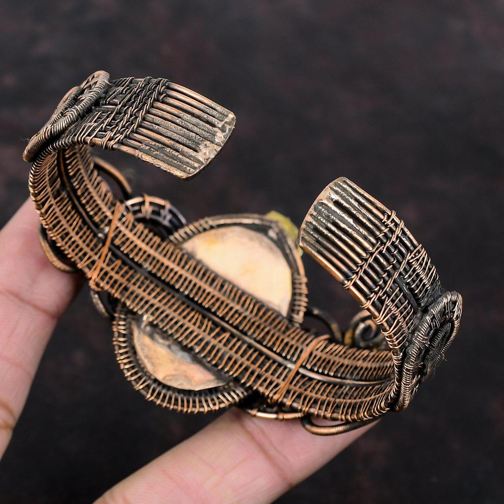 Браслет-манжета с драгоценным камнем тигровый глаз, браслет из медной проволоки, регулируемый браслет-манжета ручной работы, подарок на помолвку, медные украшения, цветочный браслет