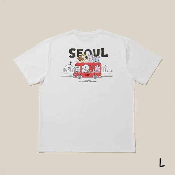 Официальная футболка с коротким рукавом BT21 SEOUL EDITION 2-й серии (Черно-белый) - Премиальная уличная одежда K-Heritage