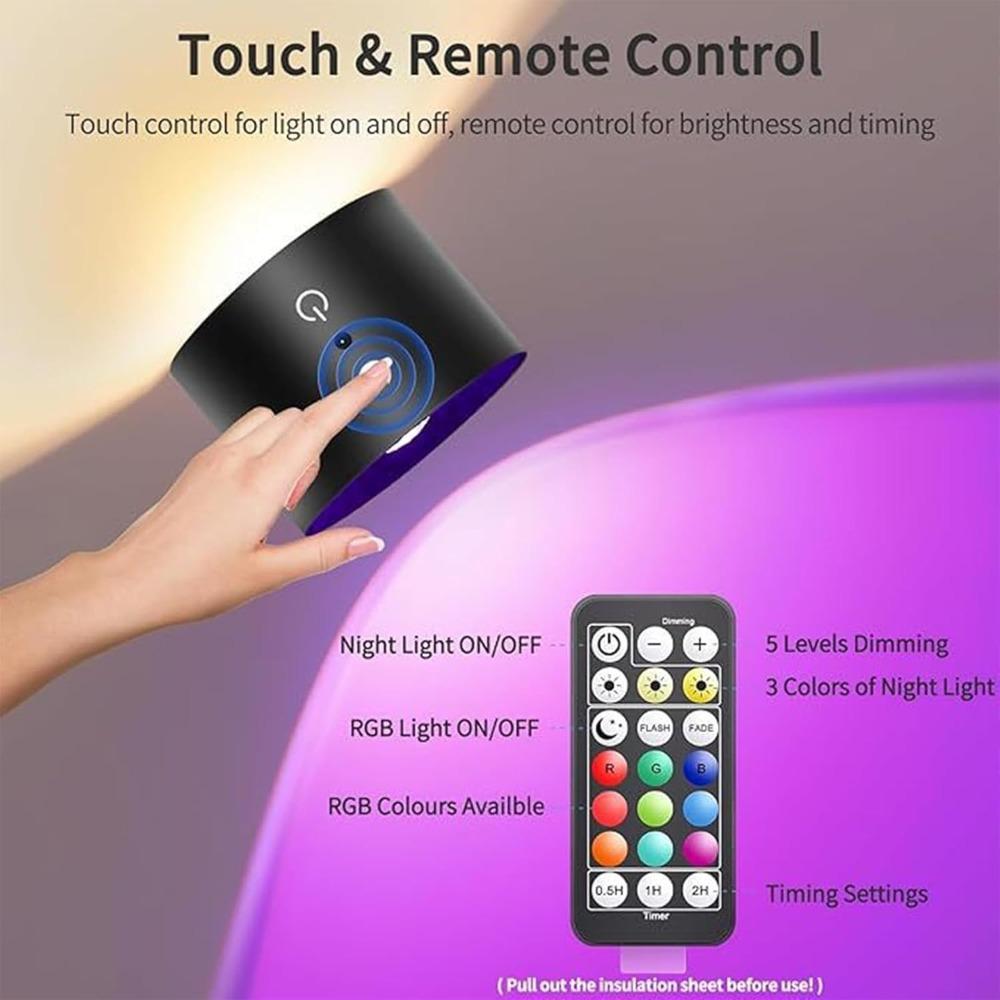 RGB 9-color lighting effect wall lamp, 5W, 5-level brightness night light, wireless gallery light, 360° magnetic rotating reading light