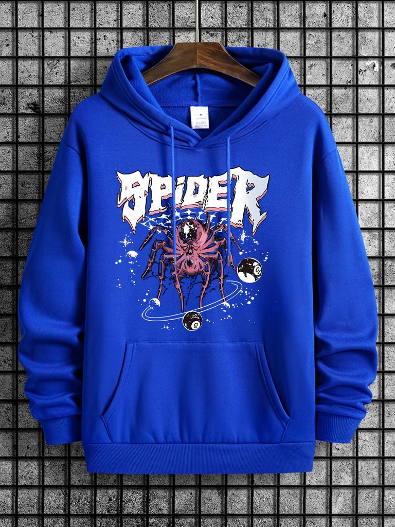 Осенняя стильная свободная толстовка с принтом паука, однотонная, с капюшоном, из полиэстера, мужская, простая, повседневная