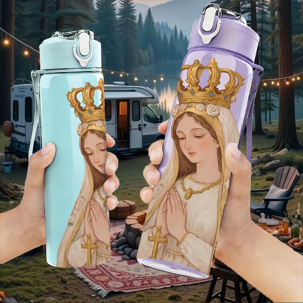 1PC Virgin Mary Golden Crown Portrait Print 750ml Color Plastic Sports Water Bottle Leakproof Flip Straw Lid Suitable for Sports Office Home Use