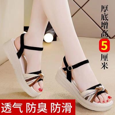 Женская обувь на платформе, сандалии с цветовой блокировкой, женские 2025 лето, новые, плетеный бант, сандалии с ремешком на одной пряжке, женские