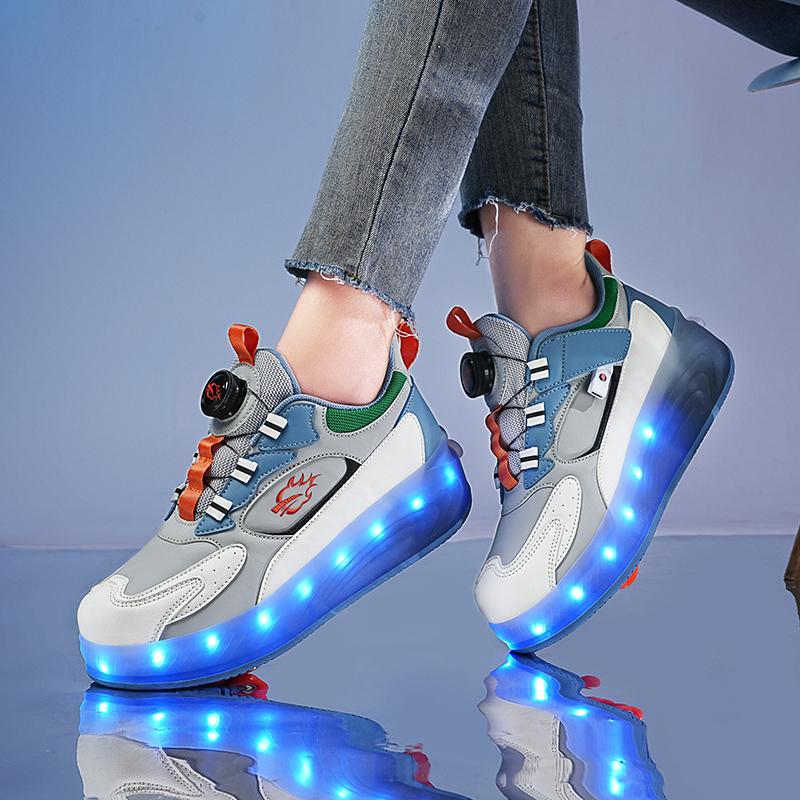 Детская спортивная обувь с подсветкой, перезаряжаемые двухрядные четырехколесные коньки, походная обувь, спортивная обувь для досок