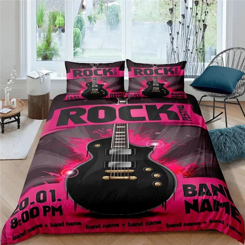 3d Music Notes Guitar Duvet Cover Set for Teens Adults Bedroom Decor Music Bedding Sets Fashion Hip Hop Comforter Cover