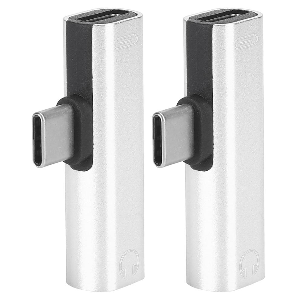 2Pcs 2 in 1 TypeC to 3.5mm Assist Audio Cable Wire Charger Headset Distributor Adapter