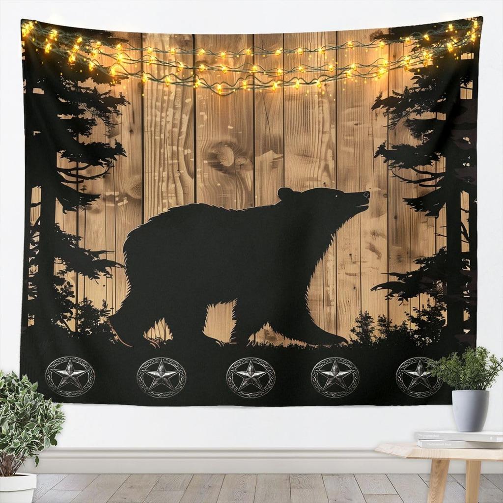 Rustic Bear Tapestry Wall Hanging Cabin Decor Forest Wood Lodge Art Wilderness Grunge Wildlife Tapestry for Bedroom Living Room