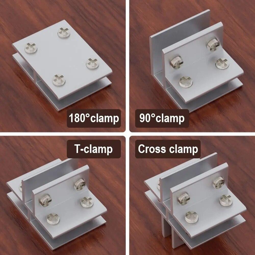 2Pcs L T Type Right Angle Glass Door Hinge Clamp Mirror Clip Shelf Holder Showcase Combination Connecting 6-12mm Glass Fitting