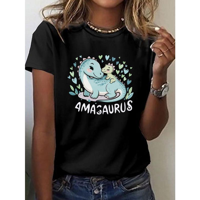 Футболка с принтом Mamasaurus, с коротким рукавом, с круглым вырезом, повседневный топ для лета и весны, женская одежда