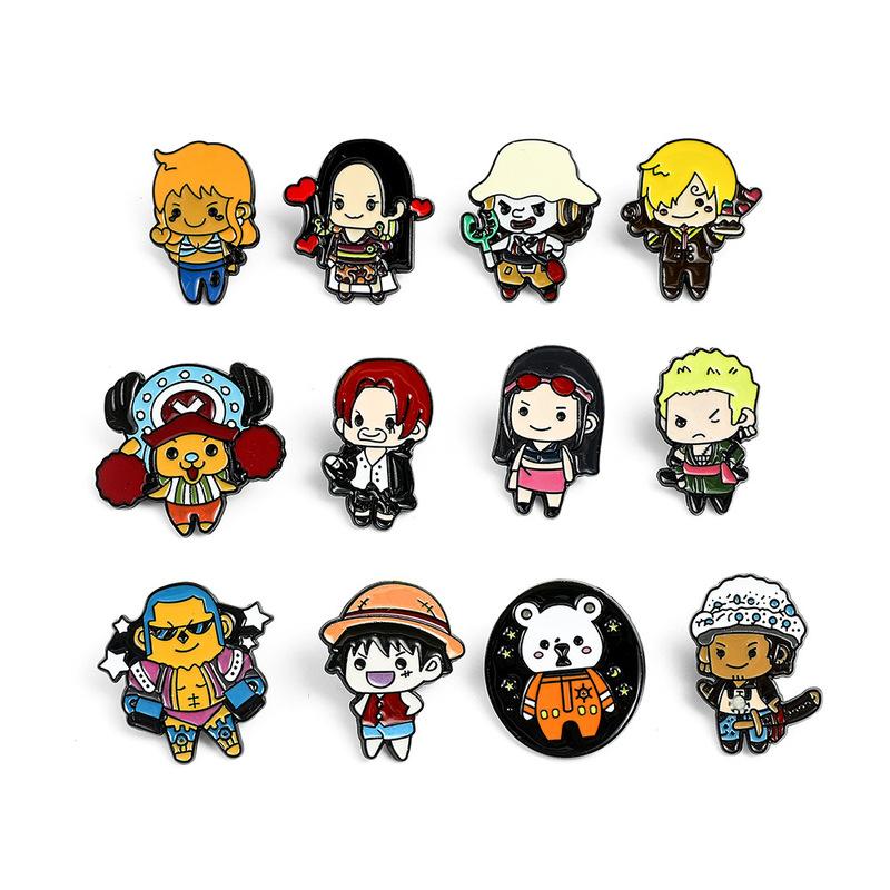 2-12 шт. One Piece Металлические эмалевые значки Аниме Мультфильм Броши Луффи Зоро Санджи Чоппер Значки Для Одежды Сумки Шляпы Аксессуары Подарки Для Детей