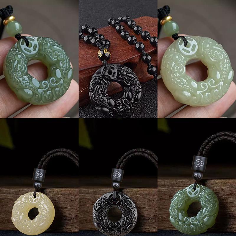 Изысканная двухсторонняя резная пряжка безопасности из нефрита Brave Troops, брелок для ключей, передача богатства, ожерелье с резным кулоном ручной работы в стиле ретро