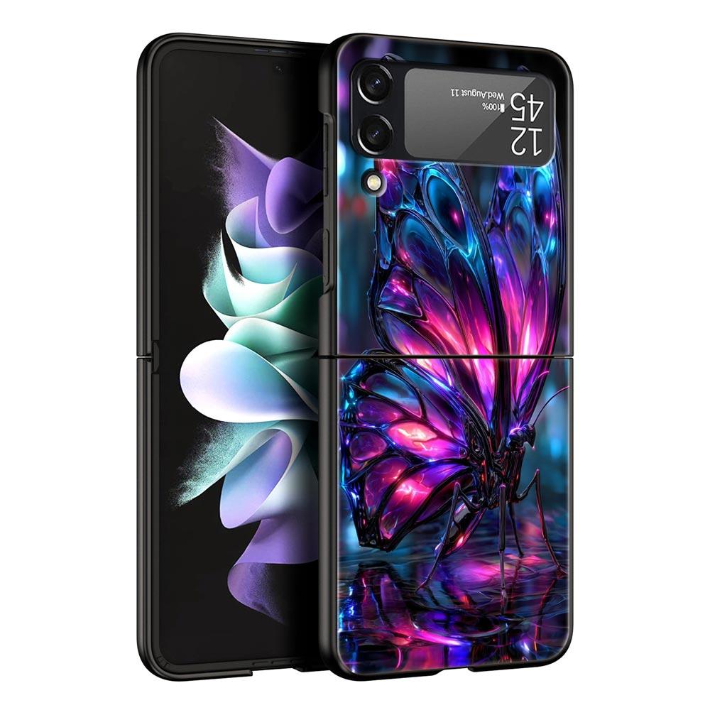 Арт Фиолетовая Бабочка Жесткий ПК Чехол Для Телефона Для Samsung Galaxy Z Flip 7 6 5 4 Черный Чехол Для Galaxy Z Flip 3 Складной Корпус Fundas