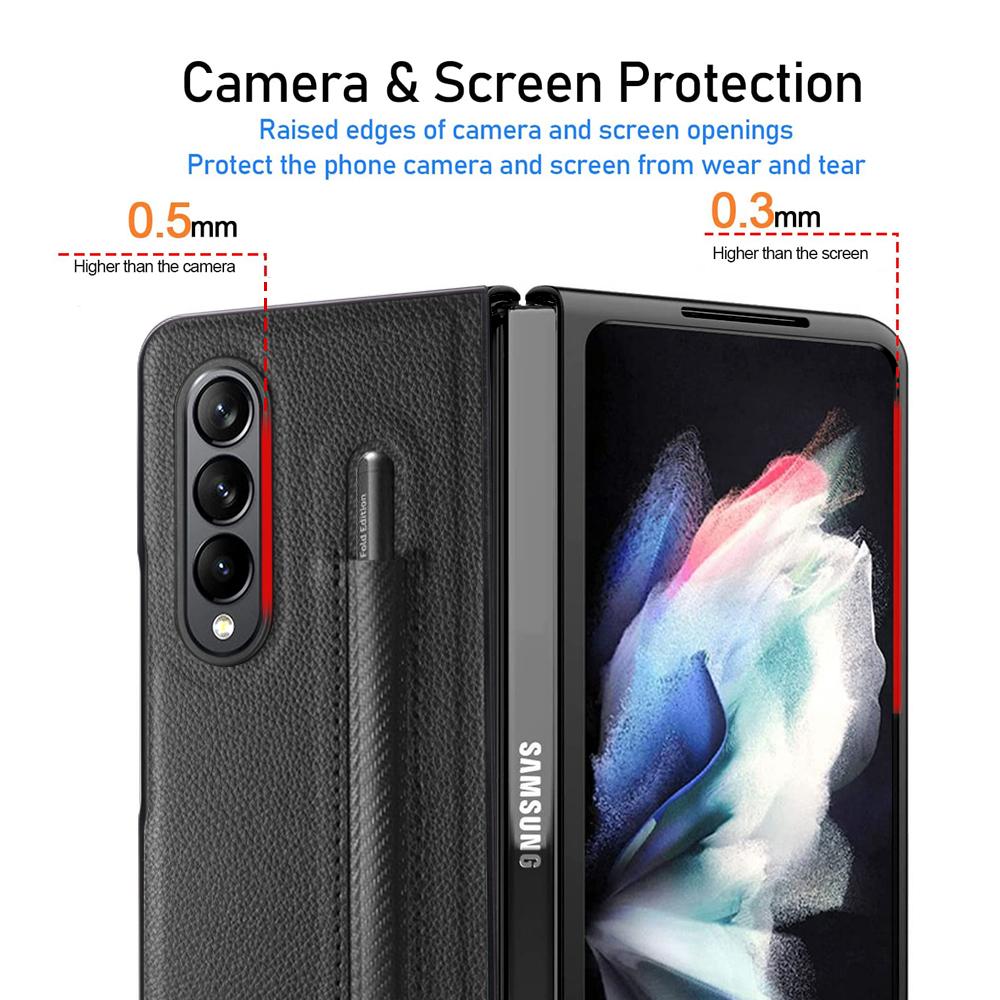 Противоударный нескользящий кожаный чехол для Samsung Galaxy Z Fold 4 5g Fold4 Fold3 Fold 3 Zfold4 Zfold3 S Чехол с держателем для ручек