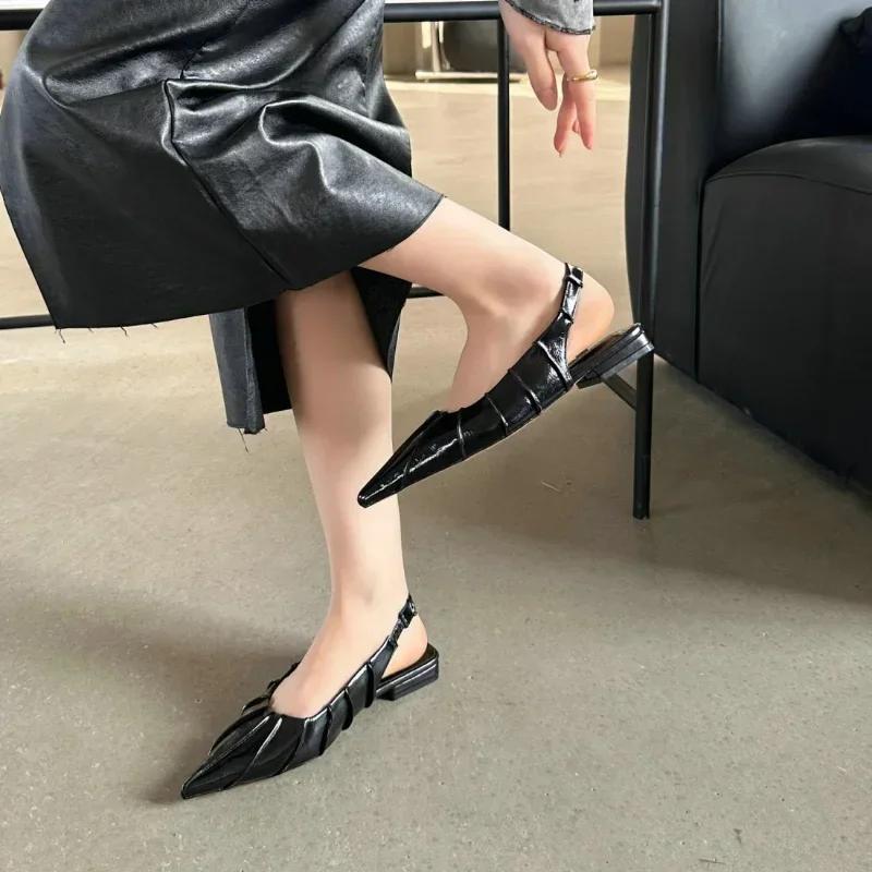 Fashion 2024 New Spring and Summer Fold Half Drag Flat Shallow Mouth Pointed Sandals Soft Flat Shoes Women's Single Shoes