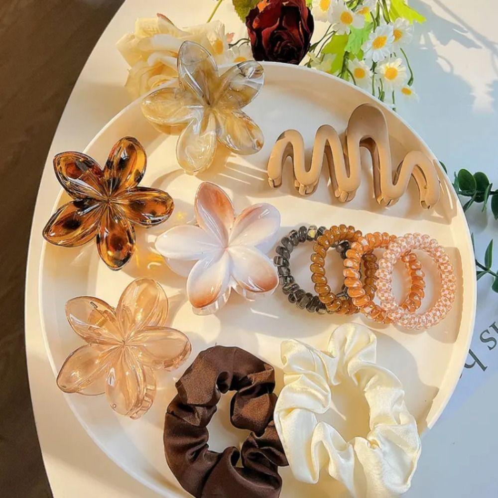 11pcs/Set Elastic Flowers Hair Clips Colorful Wave Shark Clips New Ponytail Holder Hair Accessories