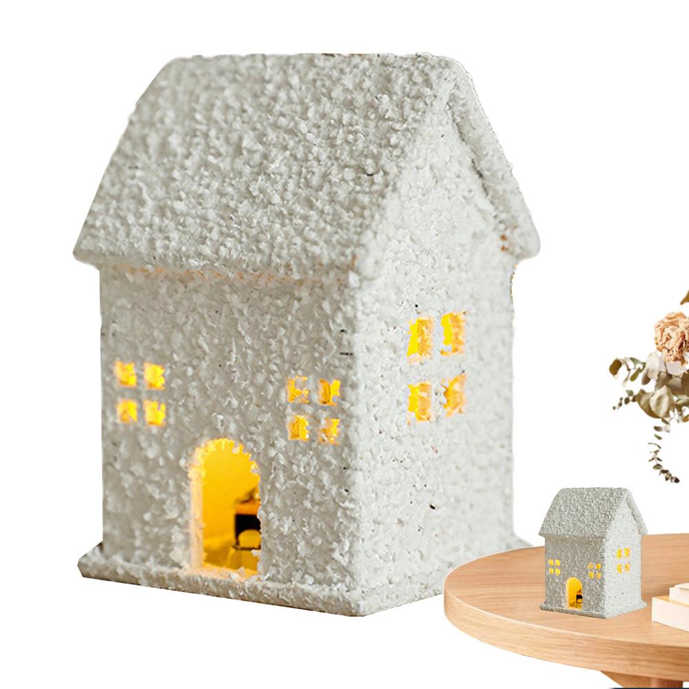 Светящийся Рождественский Домик Белый Пейзажный Декор со Светодиодной Подсветкой Рождественское Украшение Деревянная Статуэтка Домика для Украшения Гостиной