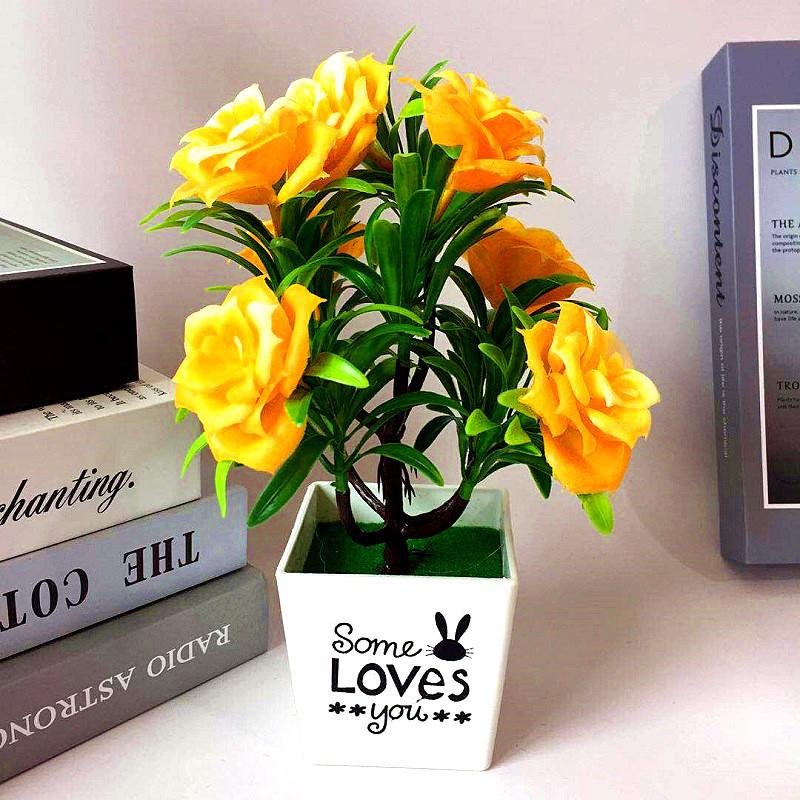 Artificial Rose Plant Decor With Plastic Construction For Home And Office Beautification