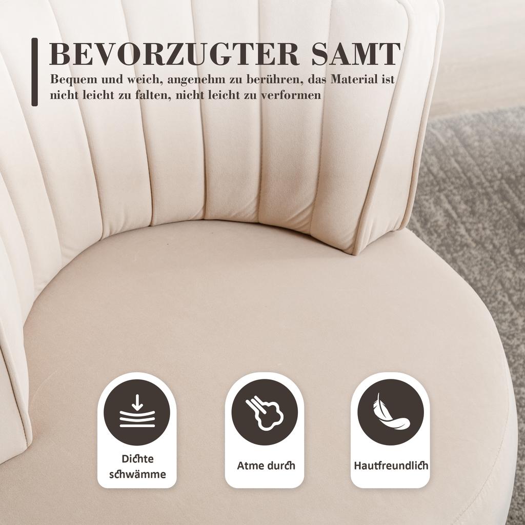 360 Degree Modern Swivel Chair, Soft Velvet Finish, Backrest, Stable Structure, Barrel Chairs, Suitable for Living Room Bedroom Study, Beige