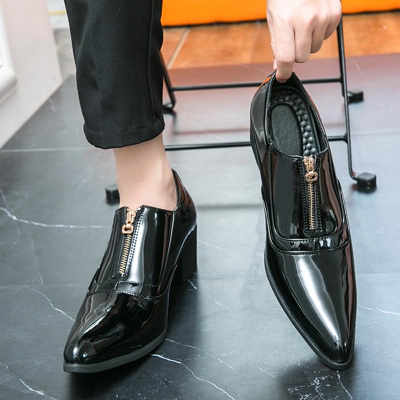 Men High Heels Gold Leather Derby Wedding Dress Dance Elevator Shoes Height Increase Tuxedo Prom Party Nightclub Shoes Plus Size