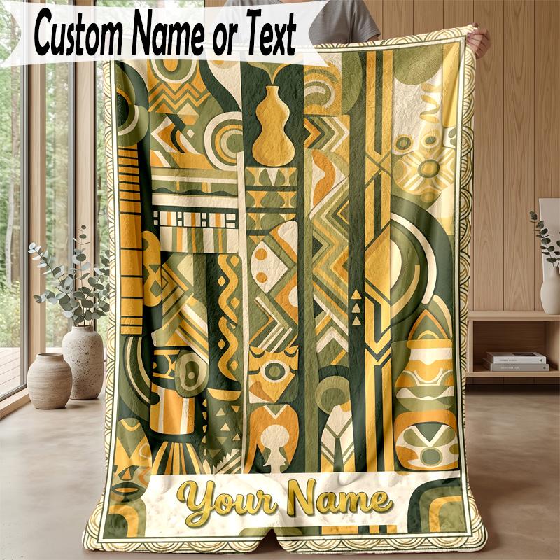 Art Deco Theme Personalized Blanket Custom Name Print Cozy Flannel Household Blanket 1pc