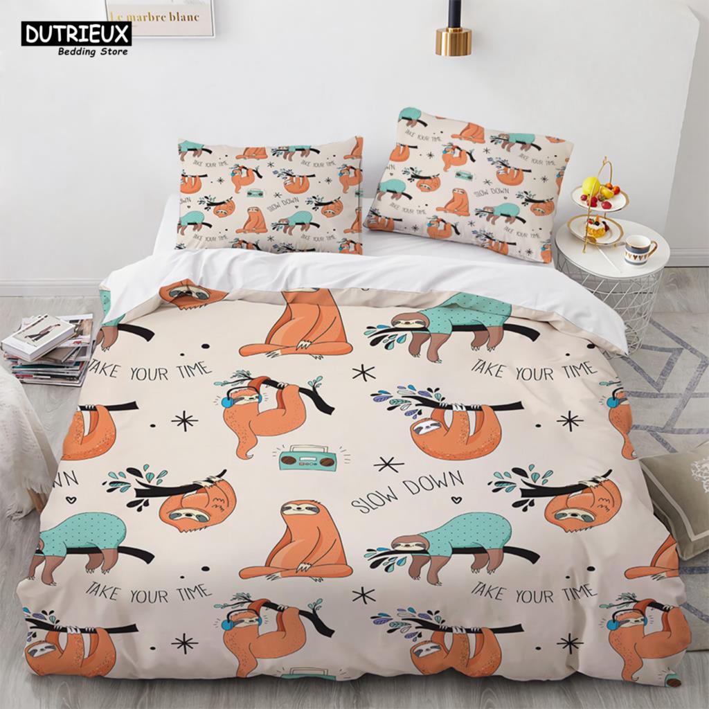Lovely Cartoon Sloth Bedding Set Light Green Bedclothes Single Double Queen Twin Full Size Duvet Cover Set Kids Child Bed Linen
